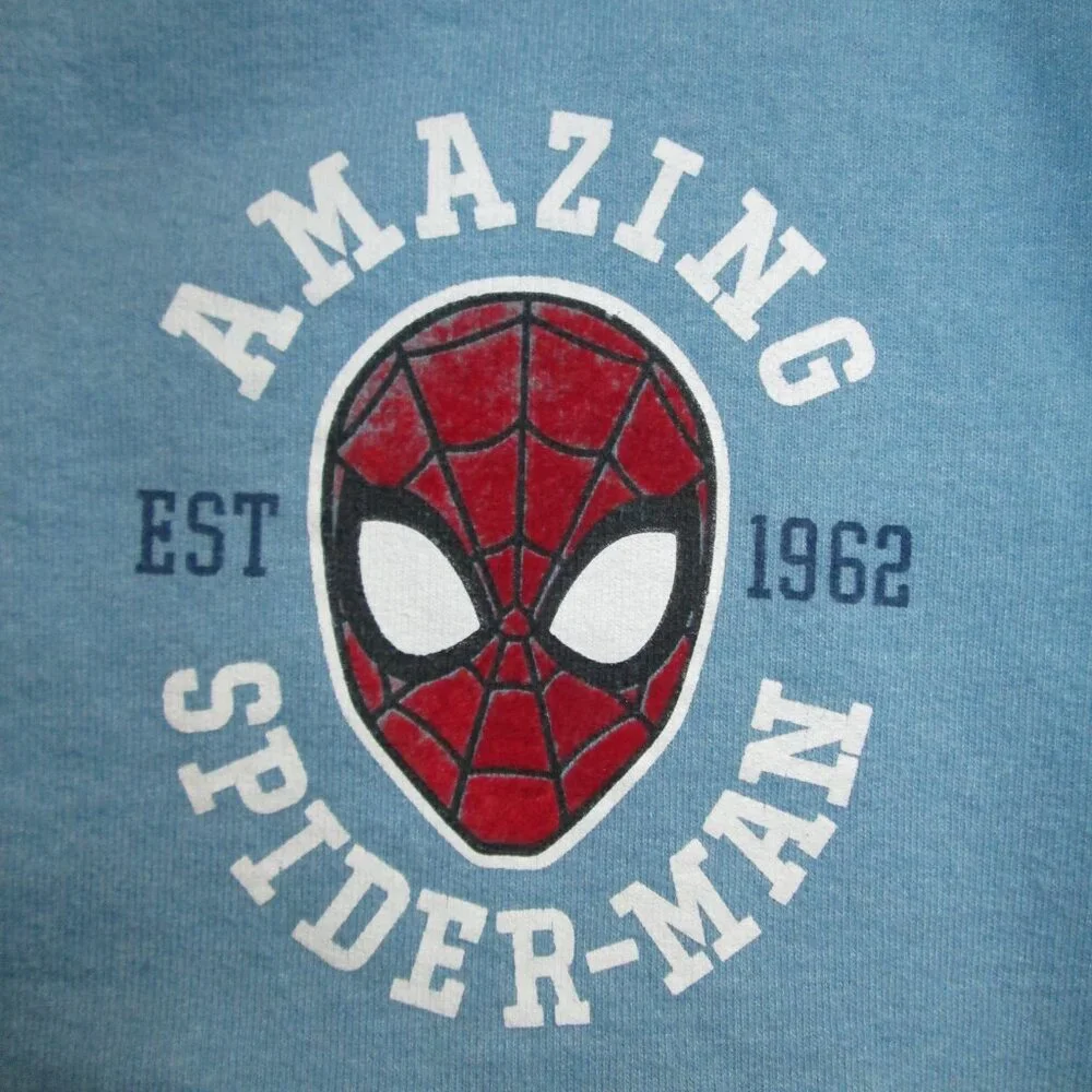 Marvel Spiderman Varsity Bomber Jacket Boys Sz 6 Graphic Print Blue White